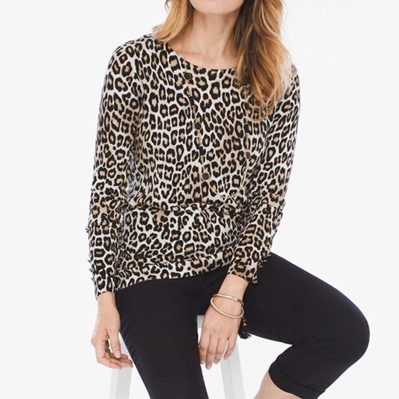 Chico's Animal Button-Detail Pullover Size Small Petite - Picture 1 of 9